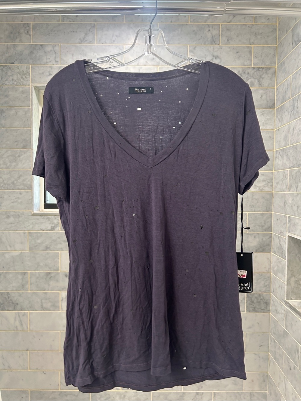 NWT dark purple Michael Lauren short sleeve t-shirt size small with distressing